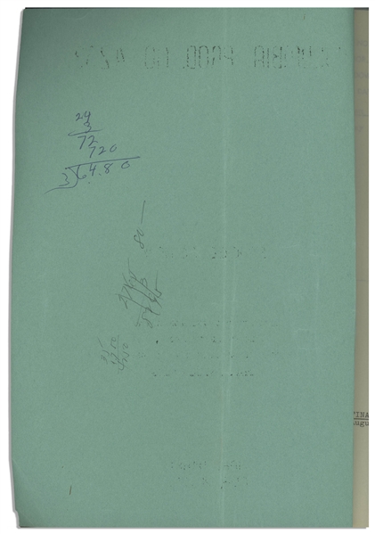 Moe Howard's 24pp. Script Dated August 1956 for The Three Stooges Film ''Space Ship Sappy'' -- With Moe's Annotations & Signatures & Additional 12pp. Script Changes, Shot List & Schedule -- Very Good